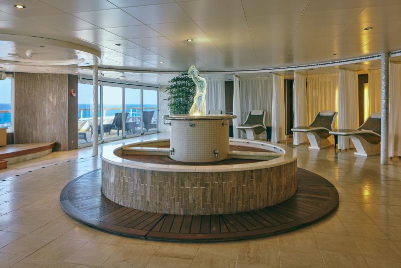 The Harmony Lounge in the Kodama spa and wellness center on Mitsui Ocean Fuji. 